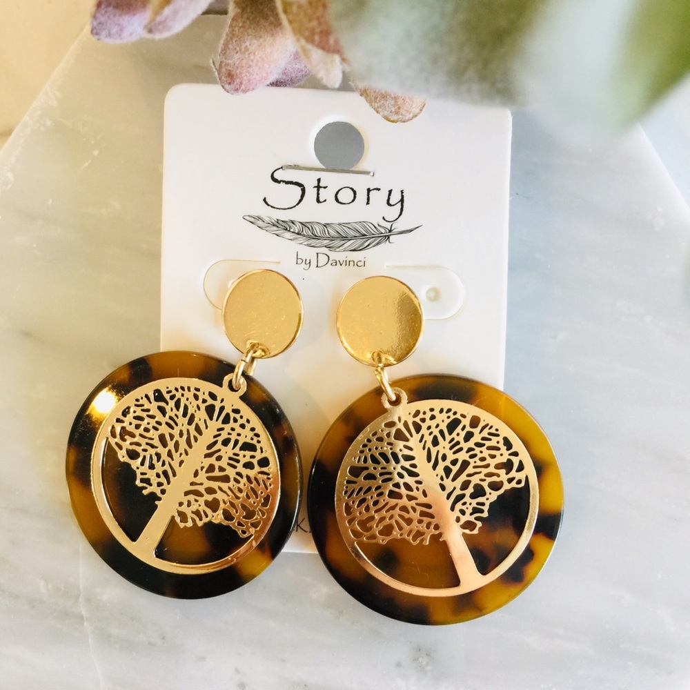LAST ONE! Tree Of Life Acetate Tortoise Earrings - Picture 2 of 6